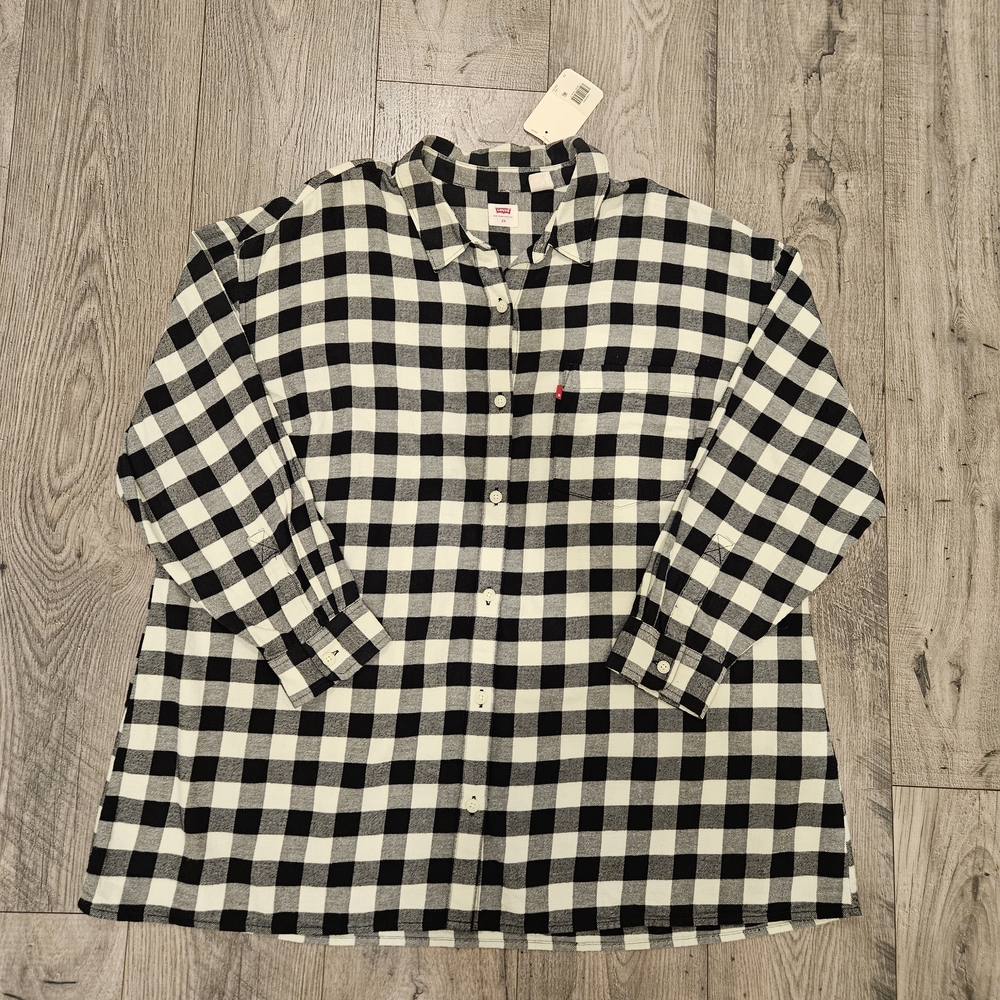Levi's Casual Black and White Plaid Long Sleeve Button Down Shirt Mens 2X NWT